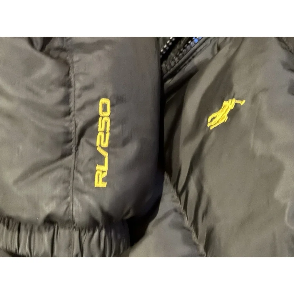 Polo Ralph Lauren Down Puffer Jacket 250 Black Yellow Men L Talon Sportsman RRL